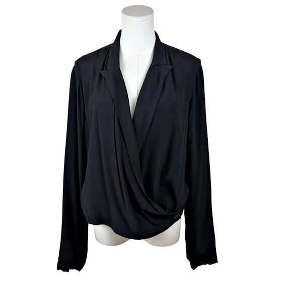 Ett twa Anthropologie Sz 8 Black Wrap Black Collared Button Blouse Blazer Shirt - Picture 3 of 9